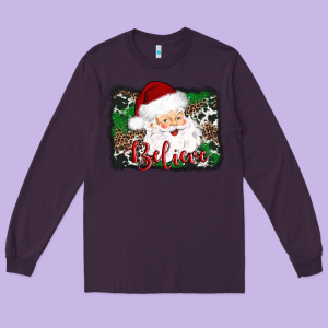 Believe Santa Long Sleeve Tee Designed By Adodesignshop
