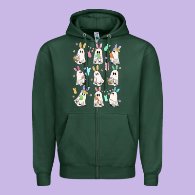 Bunny Ghost Zipper Hoodie Designed By Maliassmallbusiness