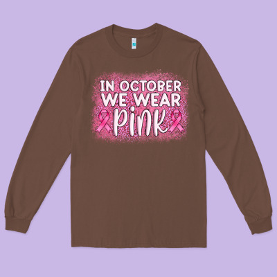 In October We Wear Pink Leopard Glitter Long Sleeve Tee Designed By Adodesignshop