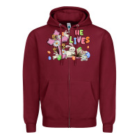 Burgundy he lives with bunnys and eggs Zipper Hoodie - MaliasSmallBusiness