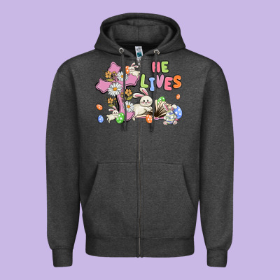 He Lives With Bunnys And Eggs Zipper Hoodie Designed By Maliassmallbusiness