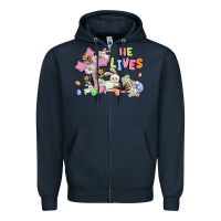 Navy he lives with bunnys and eggs Zipper Hoodie - MaliasSmallBusiness