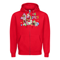 Red he lives with bunnys and eggs Zipper Hoodie - MaliasSmallBusiness