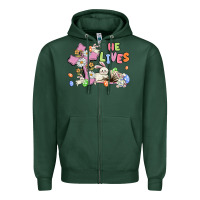 Sports Green he lives with bunnys and eggs Zipper Hoodie - MaliasSmallBusiness
