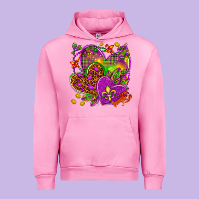 Mardi Gras Hearts Urban Hoodie Designed By Howdyjamesfarm