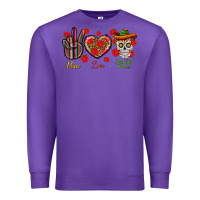 Purple Peace Love Dia De Los Muertos Premium Sweatshirt - BundleAndBundleShop