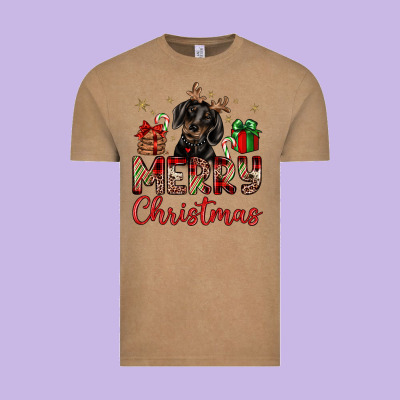 Merry Christmas Dachshund Vintage Tee Designed By Jahusdesignshop