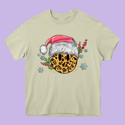 Leopard Smiley Face Heavy Core Tee Designed By Maliassmallbusiness