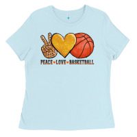 Baby Blue peace love basketball Ladies Tee - AdoDesignShop