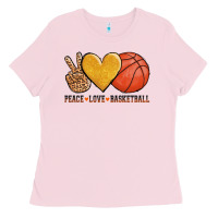Bubblegum Pink peace love basketball Ladies Tee - AdoDesignShop