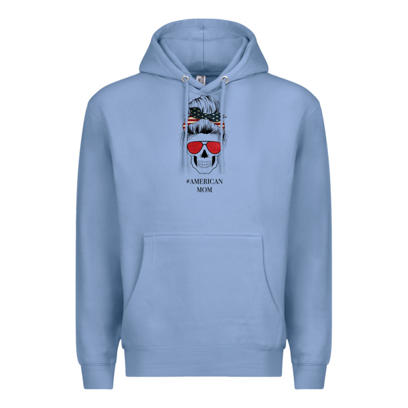 Glitter American Flag Patterned American Mom Skull Premium Hoodie by Bettercallsaul | Teevron