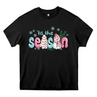 Black tis the season snowman and christmas cake Heavy Core Tee - MaliasSmallBusiness