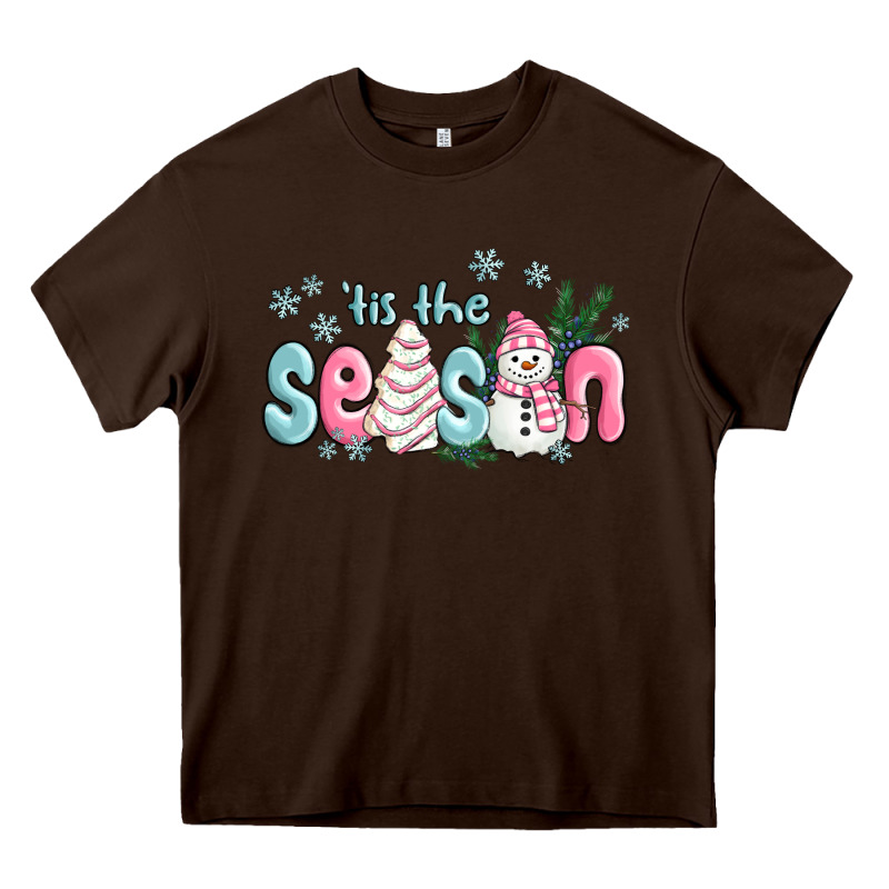Tis The Season Snowman And Christmas Cake Heavy Core Tee by MaliasSmallBusiness | Teevron