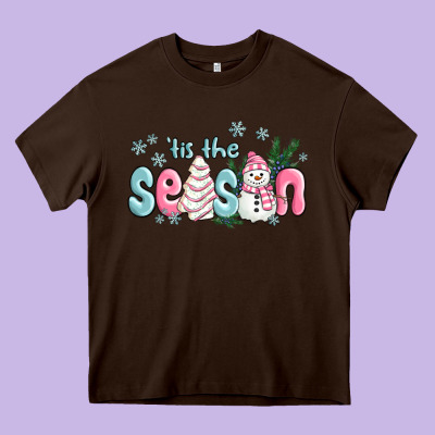Tis The Season Snowman And Christmas Cake Heavy Core Tee Designed By Maliassmallbusiness