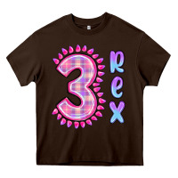 Chocolate Brown 3 rex pink dinosaur Heavy Core Tee - MaliasSmallBusiness