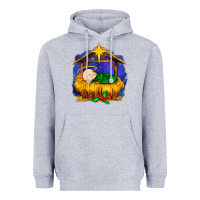 Heather Grey baby jesus Heavyweight Hoodie - MaliasSmallBusiness