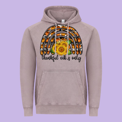 Thankful Vibes Only Vintage Hoodie Designed By Cowhidedigitalart