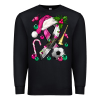 Black Pink Christmas Breast Cancer Ribbon Soccer Premium Sweatshirt - BundleAndBundleShop