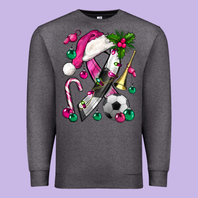 Pink Christmas Breast Cancer Ribbon Soccer Premium Sweatshirt Designed By Bundleandbundleshop