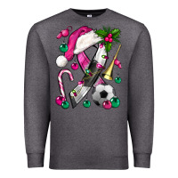 Charcoal Heather Pink Christmas Breast Cancer Ribbon Soccer Premium Sweatshirt - BundleAndBundleShop