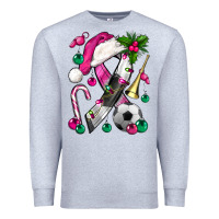 Heather Grey Pink Christmas Breast Cancer Ribbon Soccer Premium Sweatshirt - BundleAndBundleShop