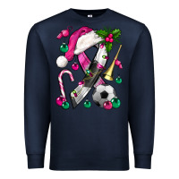 Navy Pink Christmas Breast Cancer Ribbon Soccer Premium Sweatshirt - BundleAndBundleShop