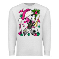 Oatmeal Heather Pink Christmas Breast Cancer Ribbon Soccer Premium Sweatshirt - BundleAndBundleShop