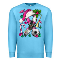 Ocean Blue Pink Christmas Breast Cancer Ribbon Soccer Premium Sweatshirt - BundleAndBundleShop