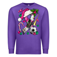 Purple Pink Christmas Breast Cancer Ribbon Soccer Premium Sweatshirt - BundleAndBundleShop