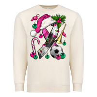 Sandshell Pink Christmas Breast Cancer Ribbon Soccer Premium Sweatshirt - BundleAndBundleShop