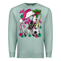 Seafoam Pink Christmas Breast Cancer Ribbon Soccer Premium Sweatshirt - BundleAndBundleShop