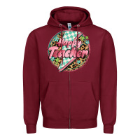 Burgundy happy teacher lighting bolt Zipper Hoodie - MaliasSmallBusiness