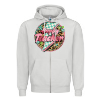 Dove Grey happy teacher lighting bolt Zipper Hoodie - MaliasSmallBusiness