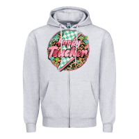 Heather Grey happy teacher lighting bolt Zipper Hoodie - MaliasSmallBusiness