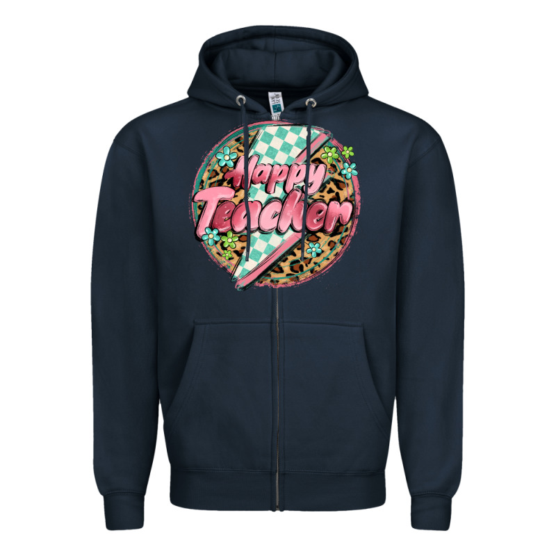 Happy Teacher Lighting Bolt Zipper Hoodie by MaliasSmallBusiness | Teevron