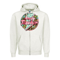 Oatmeal Heather happy teacher lighting bolt Zipper Hoodie - MaliasSmallBusiness