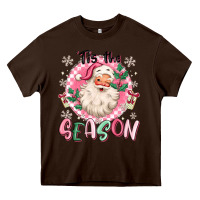 Chocolate Brown pink santa 'tis the season Heavy Core Tee - MaliasSmallBusiness