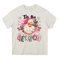 Cream pink santa 'tis the season Heavy Core Tee - MaliasSmallBusiness