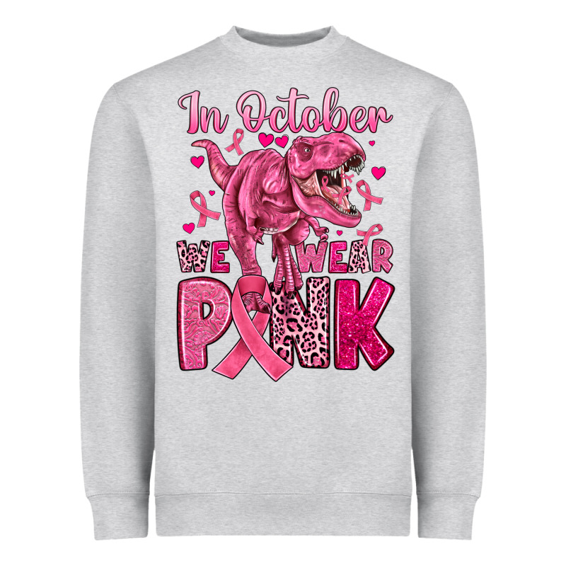 In October We Wear Pink Dinosaur Heavyweight Sweatshirt by JahusDesignShop | Teevron