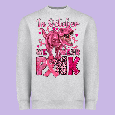 In October We Wear Pink Dinosaur Heavyweight Sweatshirt Designed By Jahusdesignshop