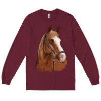 Burgundy horse portrait Long Sleeve Tee - Artiststas