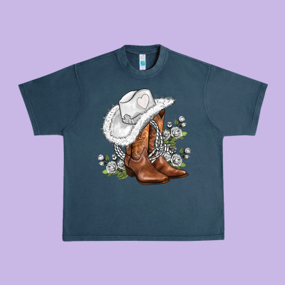 White  Cowgirl  And Roses Urban Heavy Tee Designed By Adodesignshop