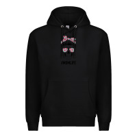 Black Pink Flower on Cyan Background Mom Skull Premium Hoodie - Bettercallsaul