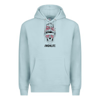 Blue Mist Pink Flower on Cyan Background Mom Skull Premium Hoodie - Bettercallsaul