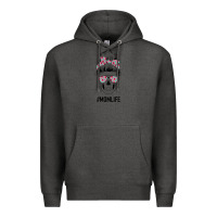 Charcoal Heather Pink Flower on Cyan Background Mom Skull Premium Hoodie - Bettercallsaul
