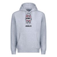 Heather Grey Pink Flower on Cyan Background Mom Skull Premium Hoodie - Bettercallsaul