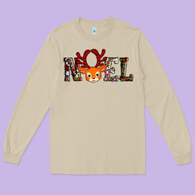 Noel Reindeer Long Sleeve Tee Designed By Adodesignshop