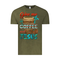 Vintage Olive give me coffee and jesus Vintage Tee - BundleAndBundleShop