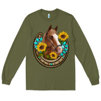 Army Green western horseshoe horse sunflowers gemstone Long Sleeve Tee - Artiststas