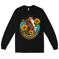 Black western horseshoe horse sunflowers gemstone Long Sleeve Tee - Artiststas